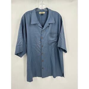 Tommy Bahama Mens Button Up Silk Shirt Size XL Blue Short Sleeve Travel Vacation